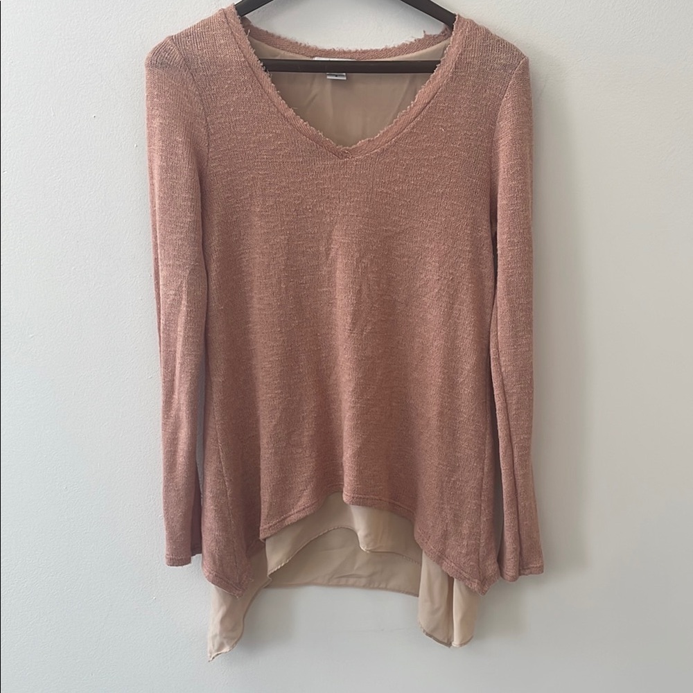 Bar III Pink Asymmetrical Long Sleeve Blouse